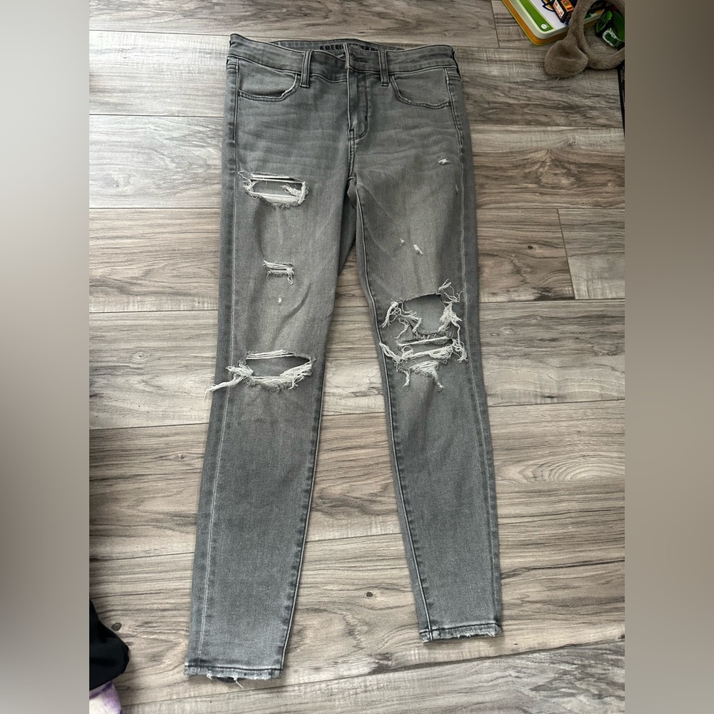 American Eagle Next Level Stretch Distressed Jeans Jeggings in Gray Size 4 Short